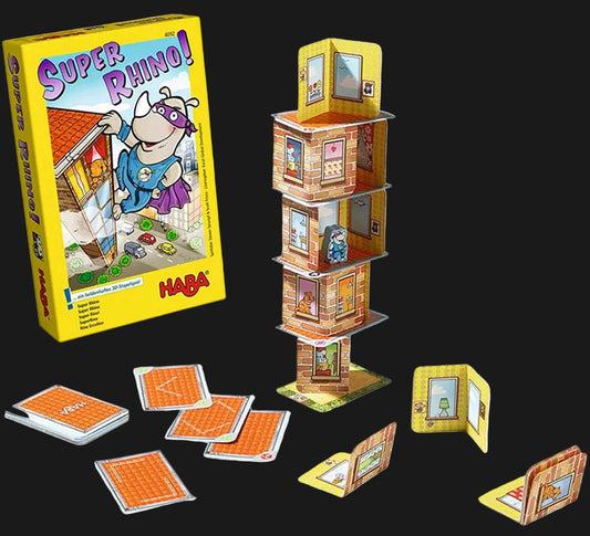 Super Rhino! board game set with packaging and components