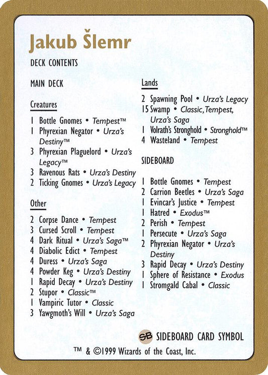 1999 Jakub Slemr Decklist Card