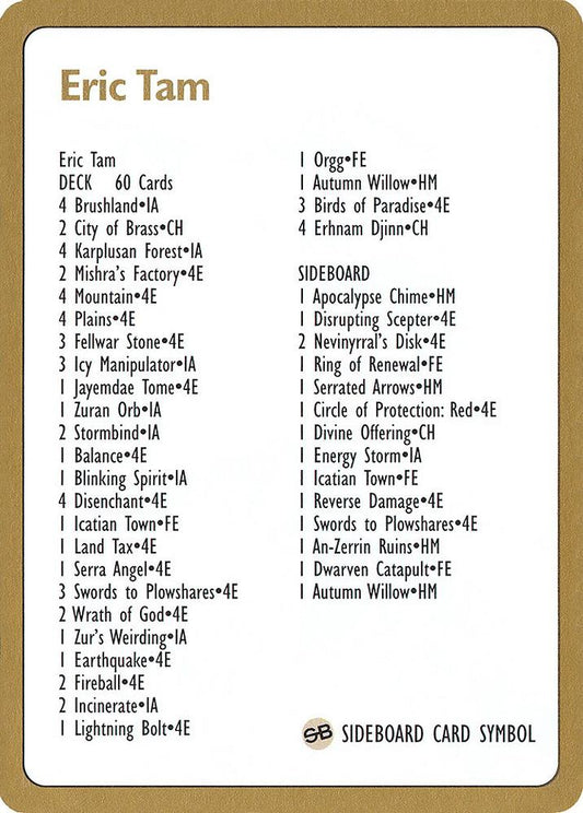 1996 Eric Tam Decklist Card