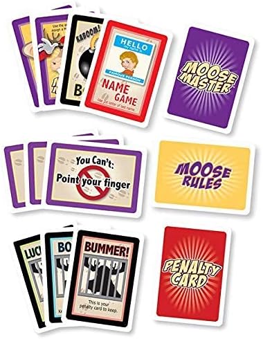 Collection of colorful game cards with various messages and designs.