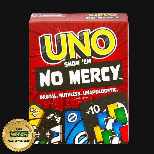 UNO Show 'Em No Mercy card game box with colorful card illustrations