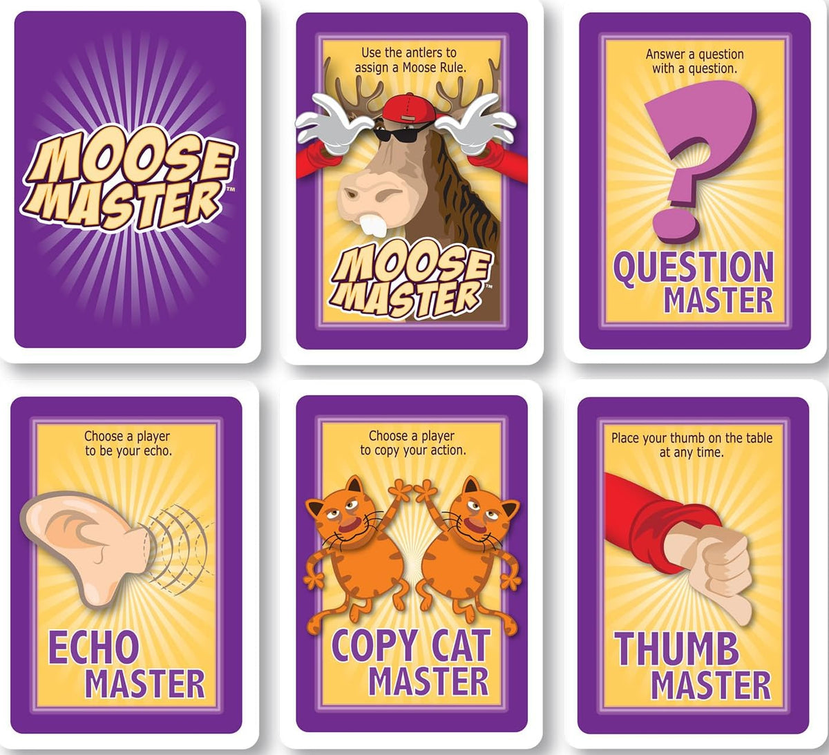 Set of Moose Master game cards with various actions and rules.