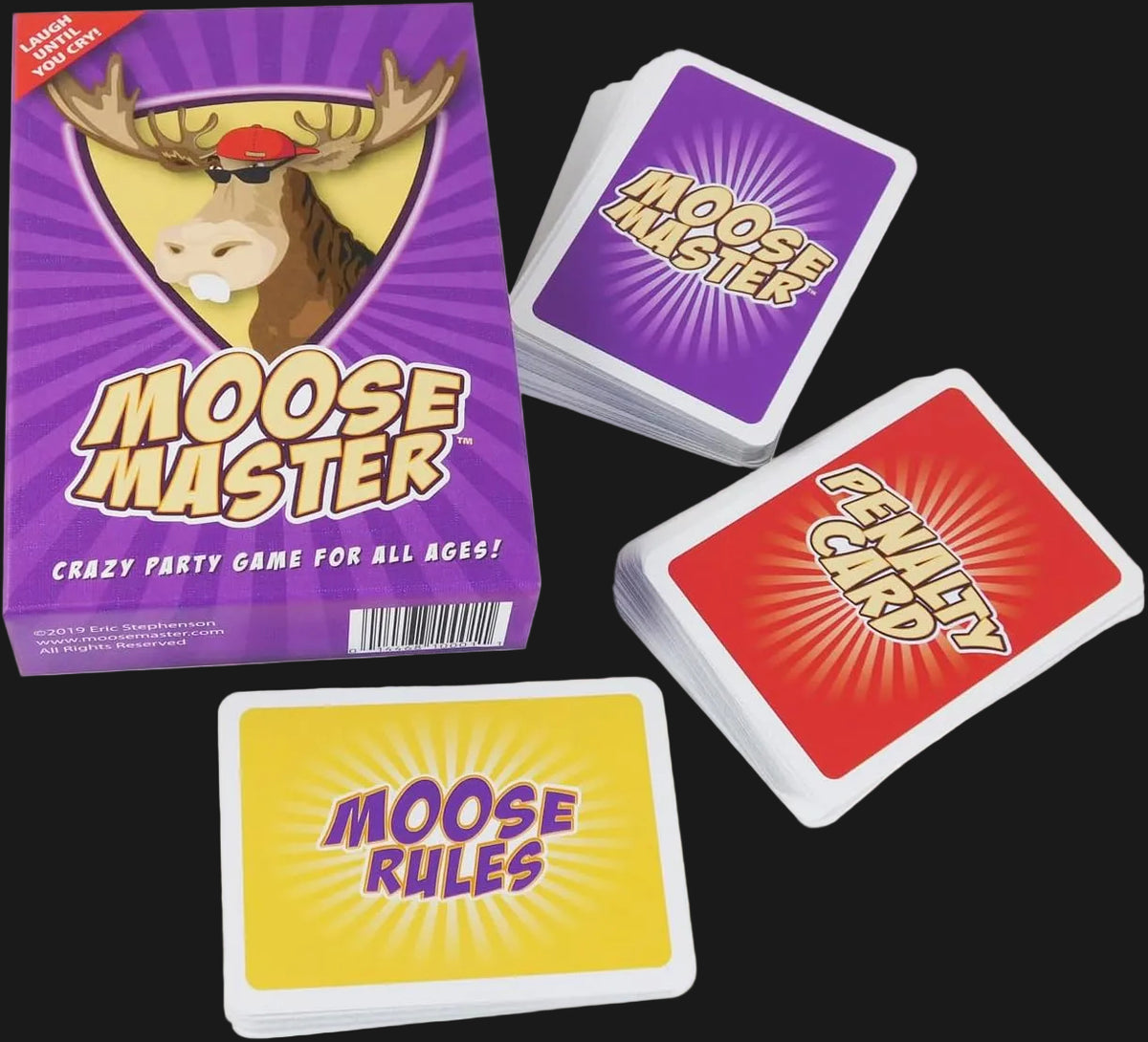 Card game set with 'Moose Master' packaging and cards on a white background
