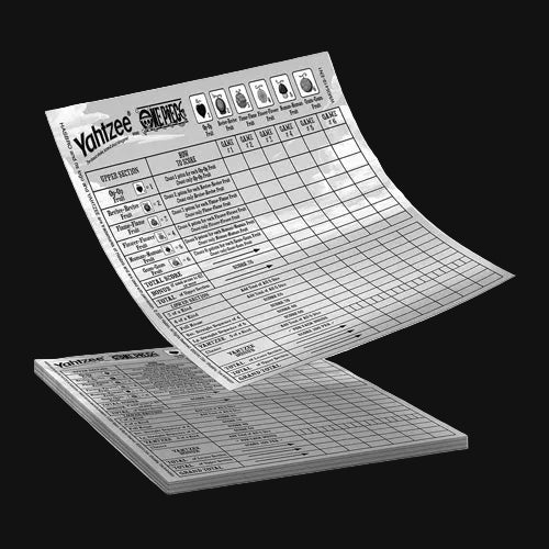 Yatzy score sheets on a white background