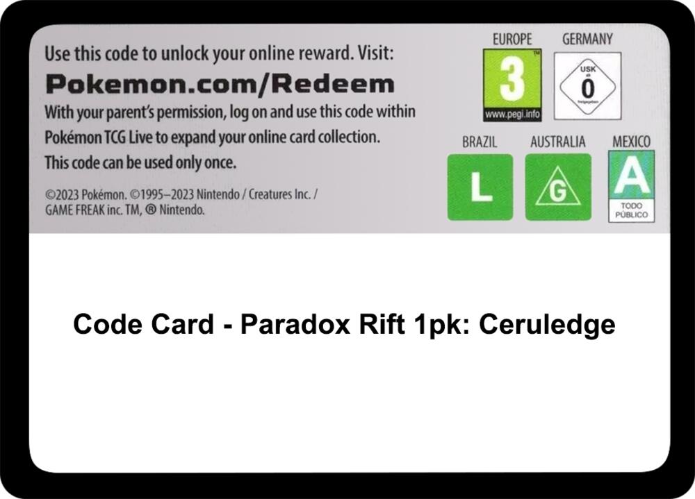 Code Card - Paradox Rift 1pk: Ceruledge [SV04: Paradox Rift]