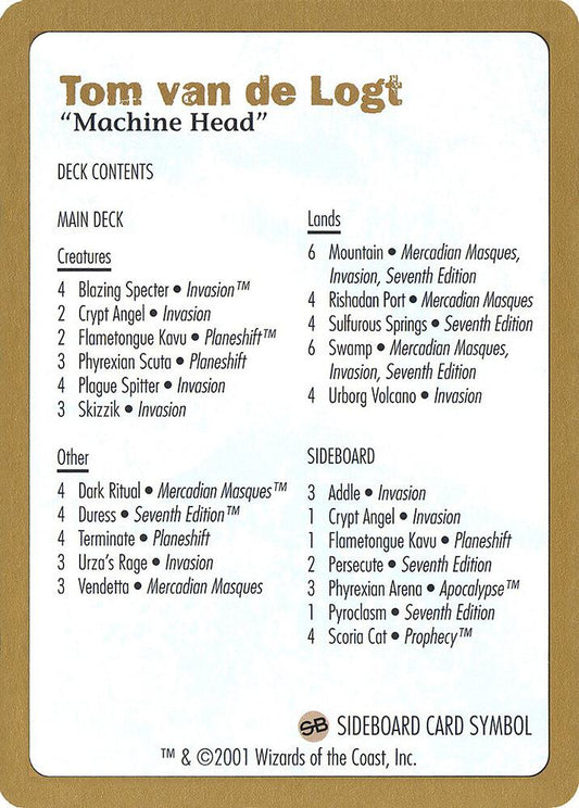 2001 Tom van de Logt Decklist Card