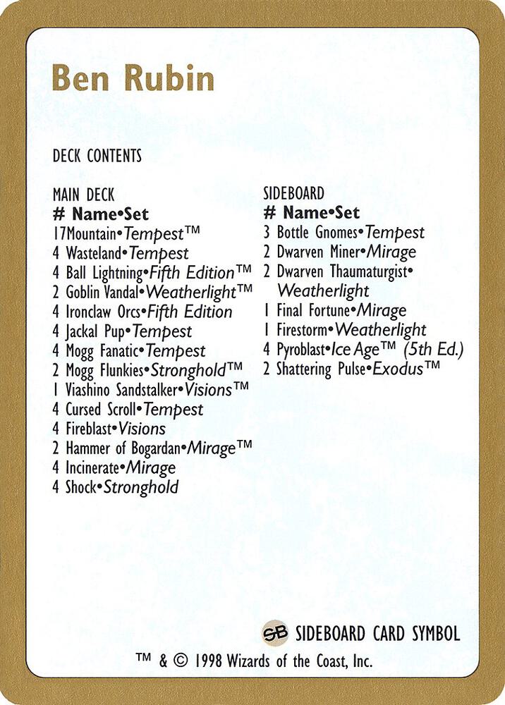1998 Ben Rubin Decklist Card