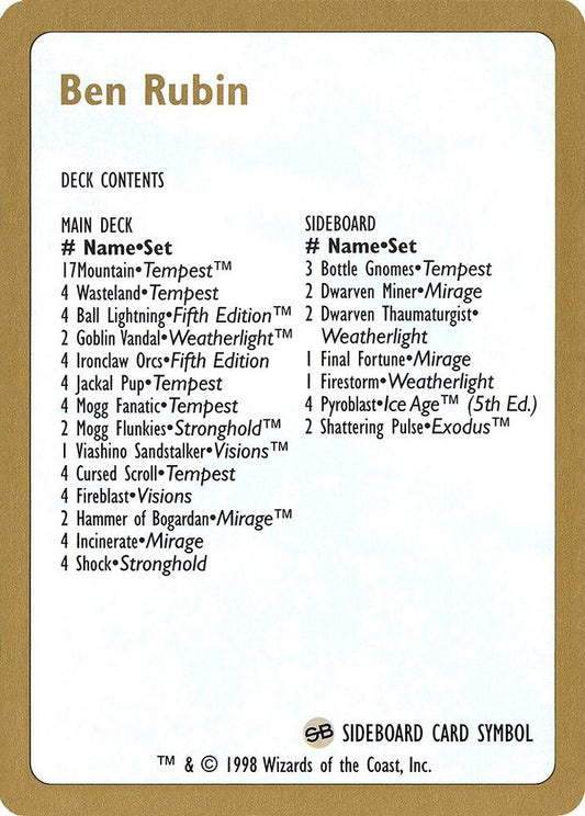 1998 Ben Rubin Decklist Card