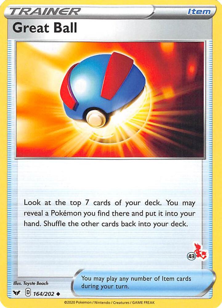 Great Ball - 164/202 (#43 Cinderace Stamped)